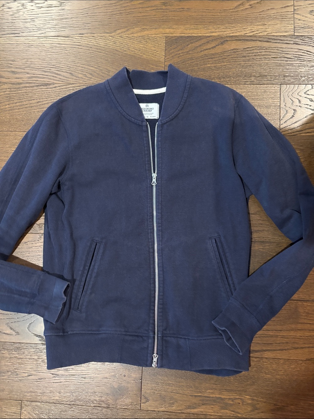 Reigning Champ Men's Navy Zip-Up Bomber Jacket size Large